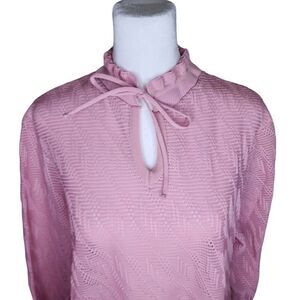 Vintage 1970s Long Sleeve High Neck Blouse Top Shirt Womens Size 3XL Pink
